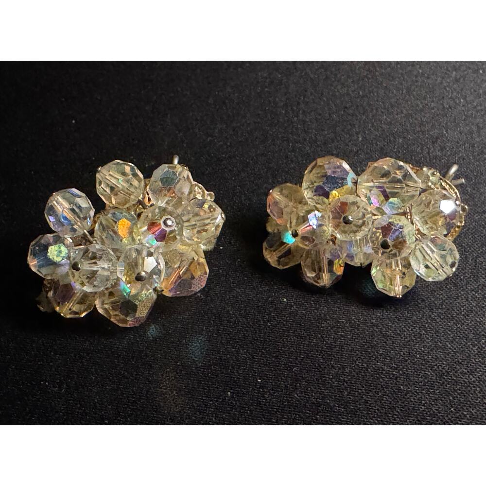 Vintage AB Glass Signed R Earrings Pierced